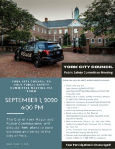 York City Public Safety Committee Scheduled for September 1, 2020 at 6:00 PM